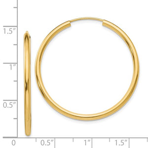 14k Yellow Gold Round Endless Hoop Earrings 35mm x 2mm
