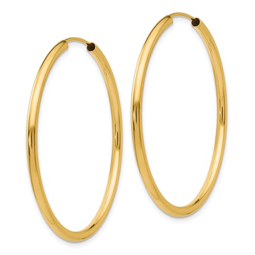 14k yellow gold round endless hoop earrings 37mm x 2mm