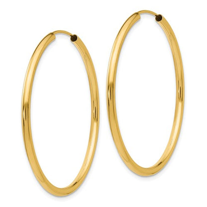 14k yellow gold round endless hoop earrings 37mm x 2mm