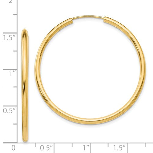 14k Yellow Gold Round Endless Hoop Earrings 37mm x 2mm