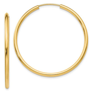 14k yellow gold round endless hoop earrings 37mm x 2mm