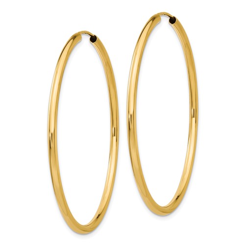 14k yellow gold round endless hoop earrings 44mm x 2mm