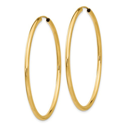 14k yellow gold round endless hoop earrings 44mm x 2mm