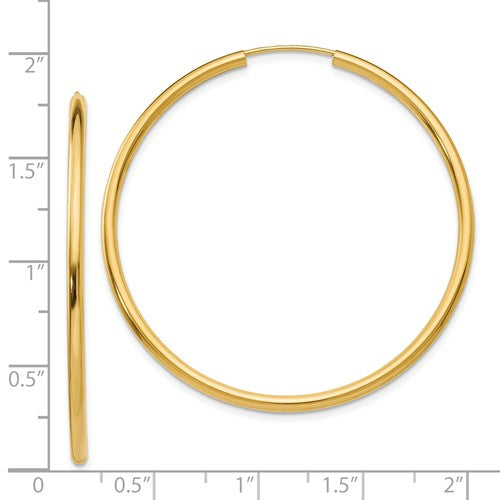 14k yellow gold round endless hoop earrings 44mm x 2mm