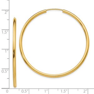 14k Yellow Gold Round Endless Hoop Earrings 44mm x 2mm