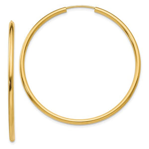 14k yellow gold round endless hoop earrings 44mm x 2mm
