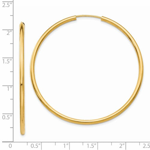 14k yellow gold round endless hoop earrings 49mm x 2mm