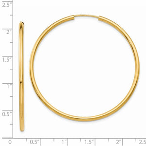 14k Yellow Gold Round Endless Hoop Earrings 49mm x 2mm