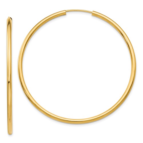 14k yellow gold round endless hoop earrings 49mm x 2mm