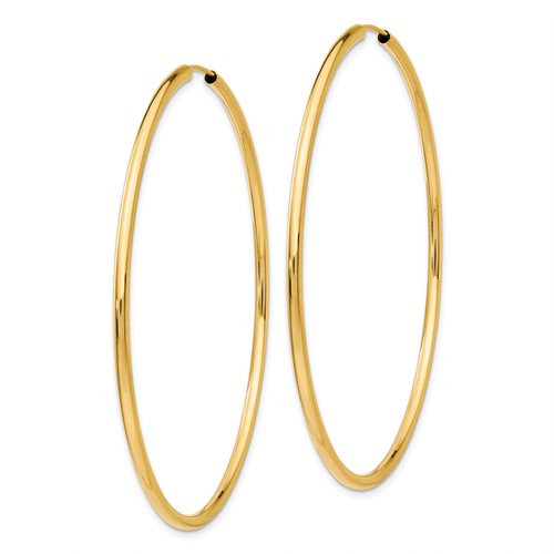 14k yellow gold round endless hoop earrings 59mm x 2mm