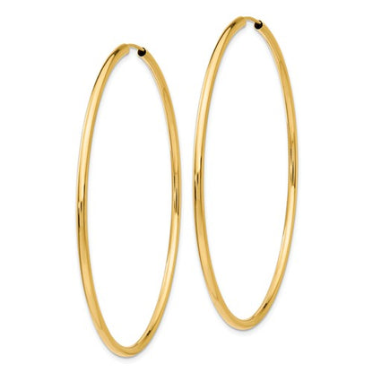 14k yellow gold round endless hoop earrings 59mm x 2mm