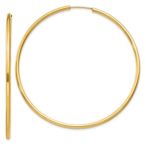 14k Yellow Gold Round Endless Hoop Earrings 59mm x 2mm