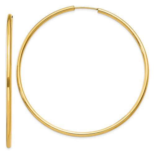 14k yellow gold round endless hoop earrings 59mm x 2mm
