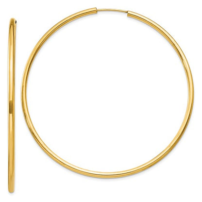14k yellow gold round endless hoop earrings 59mm x 2mm