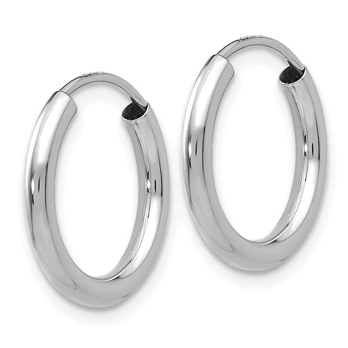 14k white gold round endless hoop earrings 14mm x 2mm