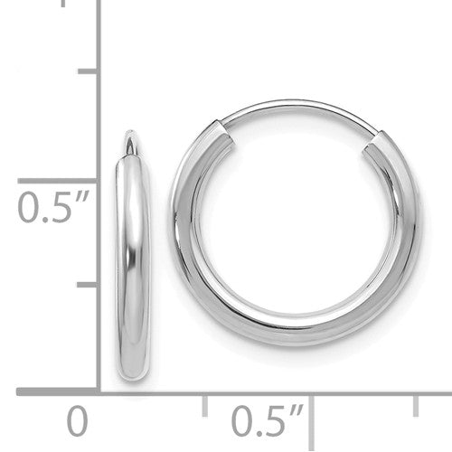 14k white gold round endless hoop earrings 14mm x 2mm