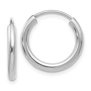 14k white gold round endless hoop earrings 14mm x 2mm