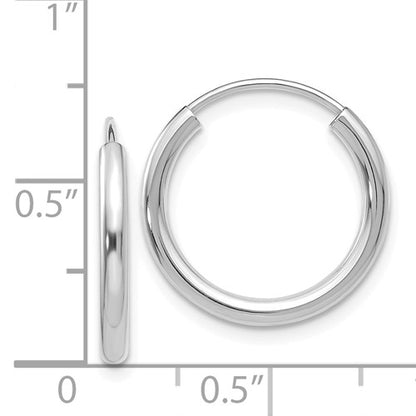 14k white gold round endless hoop earrings 16mm x 2mm