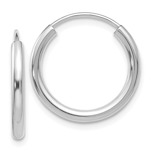 14k white gold round endless hoop earrings 16mm x 2mm