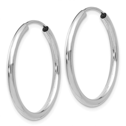 14k white gold round endless hoop earrings 23mm x 2mm