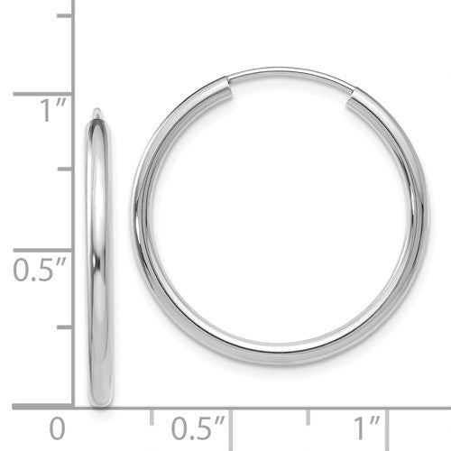 14k white gold round endless hoop earrings 23mm x 2mm