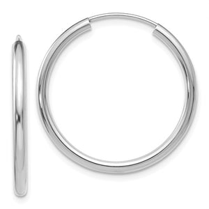 14k white gold round endless hoop earrings 23mm x 2mm