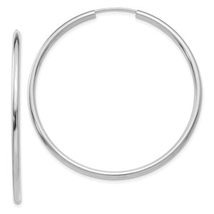 14k white gold round endless hoop earrings 44mm x 2mm