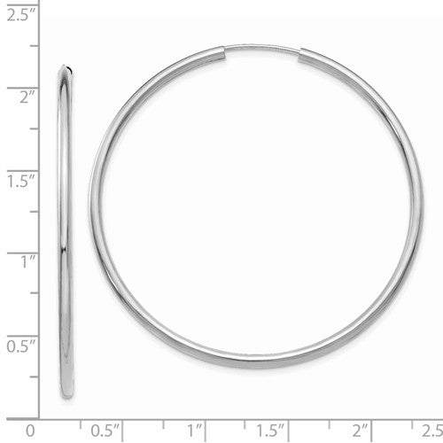 14k white gold round endless hoop earrings 49mm x 2mm