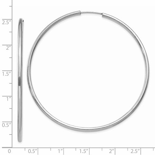 14k white gold round endless hoop earrings 58mm x 2mm