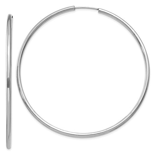 14k white gold round endless hoop earrings 58mm x 2mm