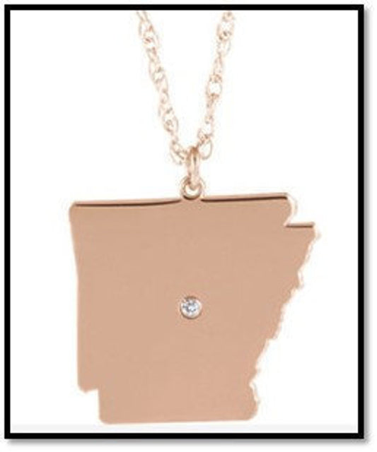 14k 10k yellow rose white gold diamond silver arkansas ar state map personalized city necklace