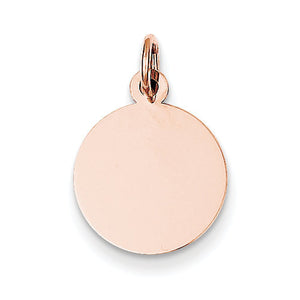 14K Solid Rose Gold 13mm Round Disc Pendant Charm Letter Initial Engravable Gift XAC846 - BringJoyCollection