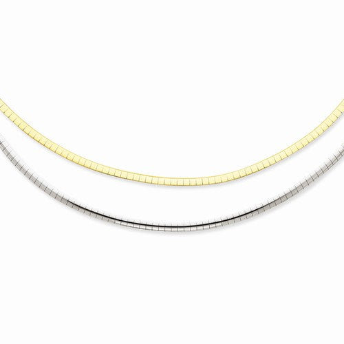 14K Yellow Gold 14K White Gold Two Tone 2.5mm Reversible Flat Omega Necklace Chain Barrel Clasp 16 inches CKLSF1448-16 - BringJoyCollection
