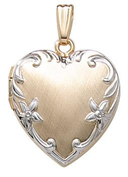 14k Yellow Gold Two Tone 19mm Heart Locket Pendant Charm Engraved Personalized Monogram - BringJoyCollection