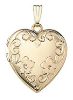 Load image into Gallery viewer, 14k Yellow Gold 19mm Floral Heart Locket Pendant Charm Engraved Personalized Monogram - BringJoyCollection
