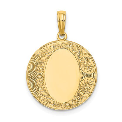 14k yellow gold round scroll pendant charm engraved personalized monogram