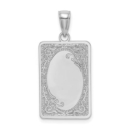 14k white gold rectangular rectangle scroll pendant charm engraved personalized monogram