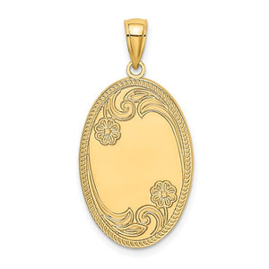 14k Yellow Gold Oval Floral Pendant Charm Engraved Personalized Monogram