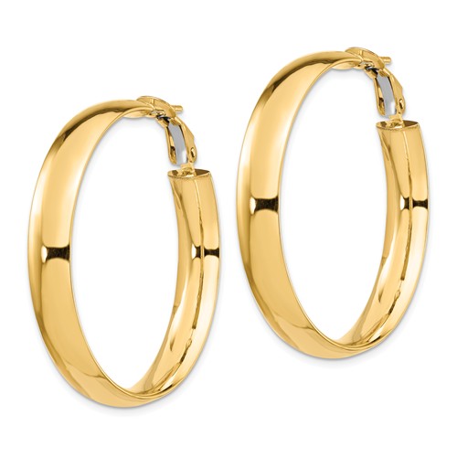 14k yellow gold round omega back hoop earrings 35mm x 6mm