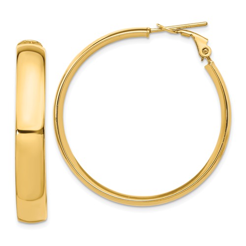 14k yellow gold round omega back hoop earrings 35mm x 6mm