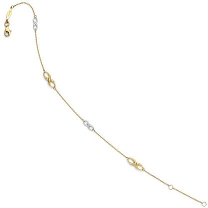 14k gold two tone infinity anklet 9 inches with 1 inch extender