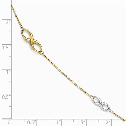 14k gold two tone infinity anklet 9 inches with 1 inch extender