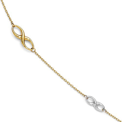 14k gold two tone infinity anklet 9 inches with 1 inch extender