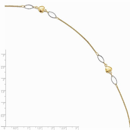 14k gold two tone hearts ovals anklet 10 inches adjustable