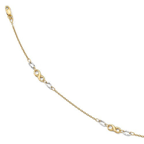 14k yellow white gold two tone infinity anklet 10 inches