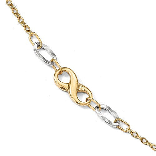 14k yellow white gold two tone infinity anklet 10 inches