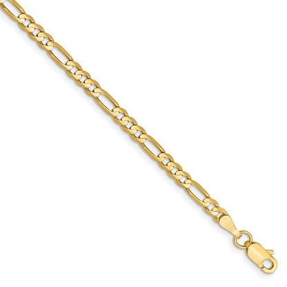 14k yellow gold 3mm concave open figaro bracelet anklet choker necklace chain