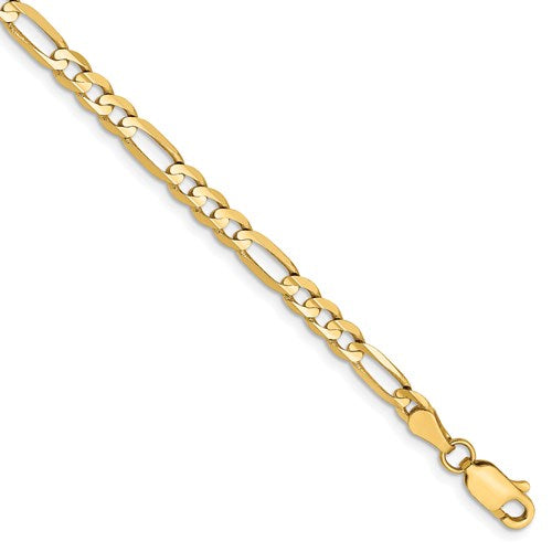 14k yellow gold 4mm concave open figaro bracelet anklet choker necklace chain