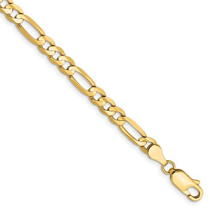 14k yellow gold 4.5mm concave open figaro bracelet anklet choker necklace chain