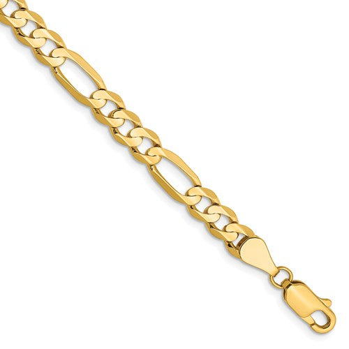 14k yellow gold 5.5mm concave open figaro bracelet anklet choker necklace chain